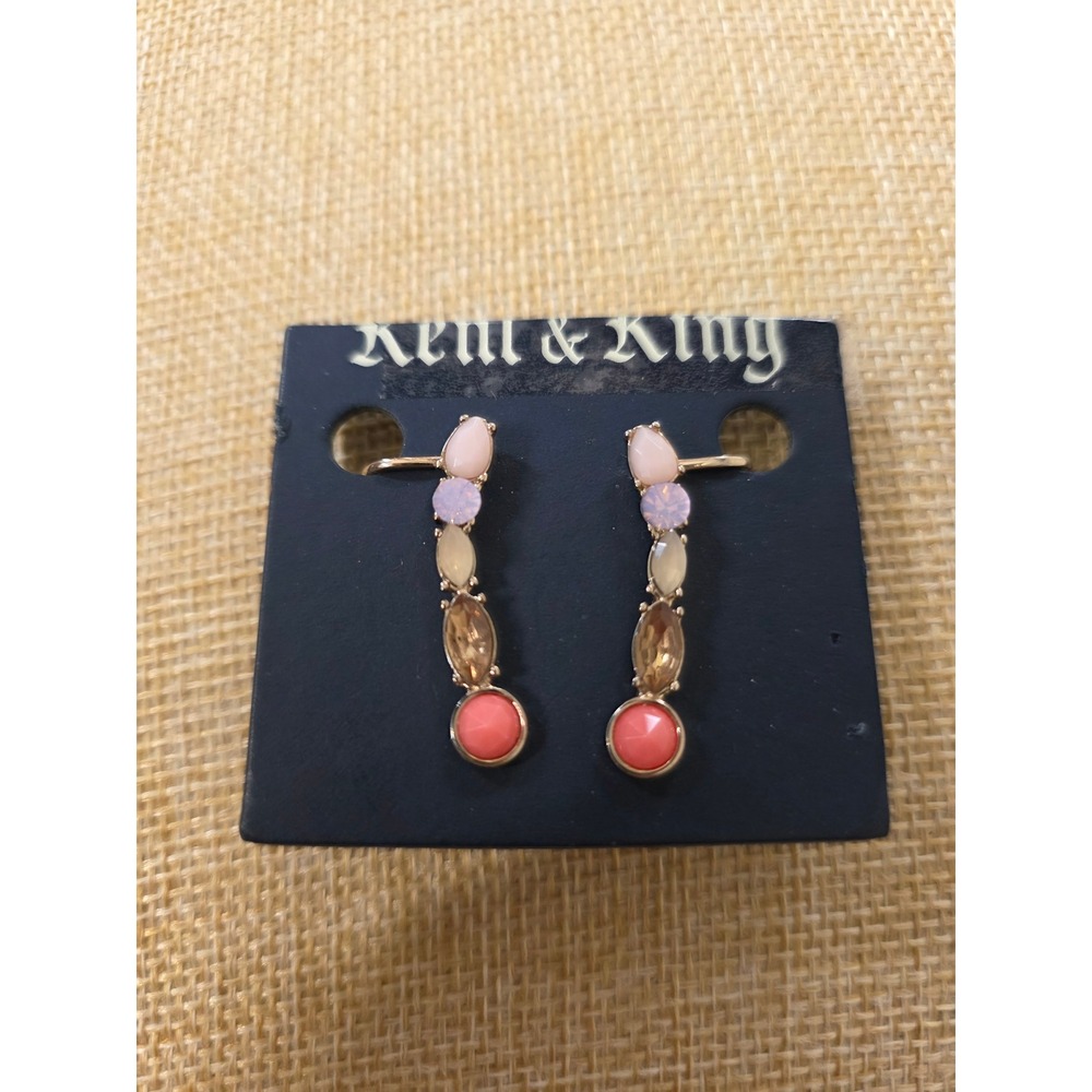 Kent & King Multi Stone Ear Crawler Earrings Gold Tone Pink Coral Lavender NEW